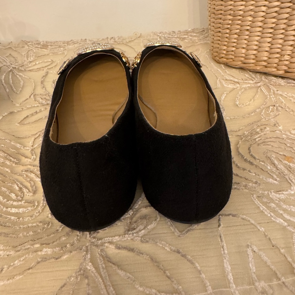 Rouge Black Flats with Pearl & Gold Embellishments - Picture 9 of 16